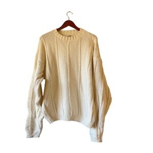 Vintage Men Cream Thick Textured Knit Crew Neck Sweater Size L